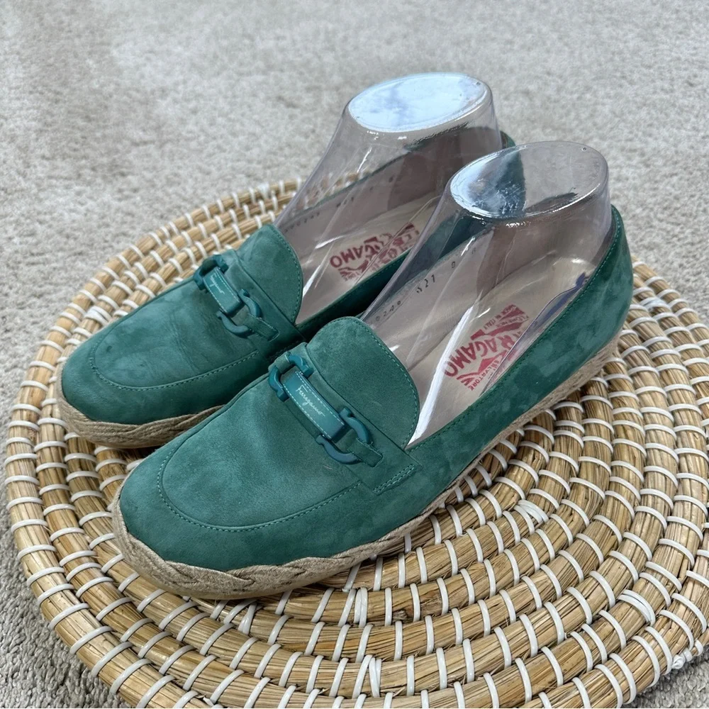 Salvatore Ferragamo Women’s Gancini Espadrilles Flats Shoes Slip On Suede 8B